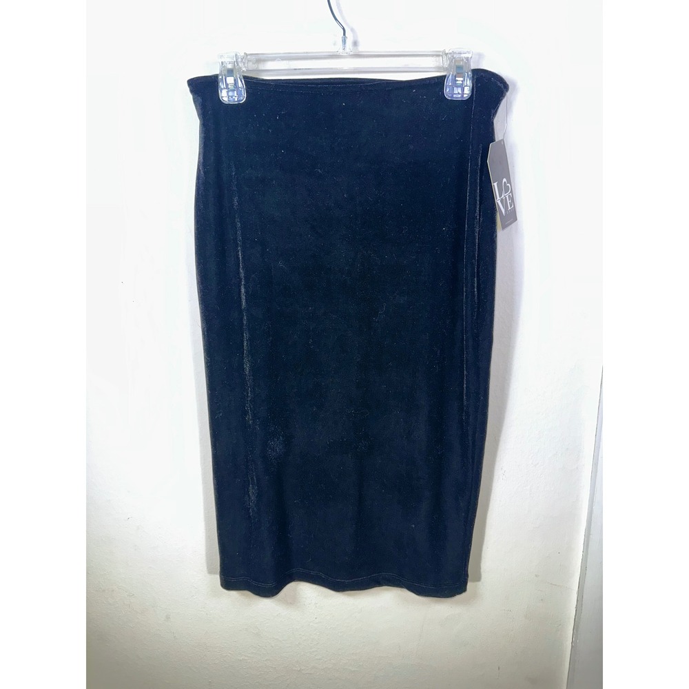 Love Tease Womens Black Velvet Pencil Skirt Exposed Back Zipper Size L NWT